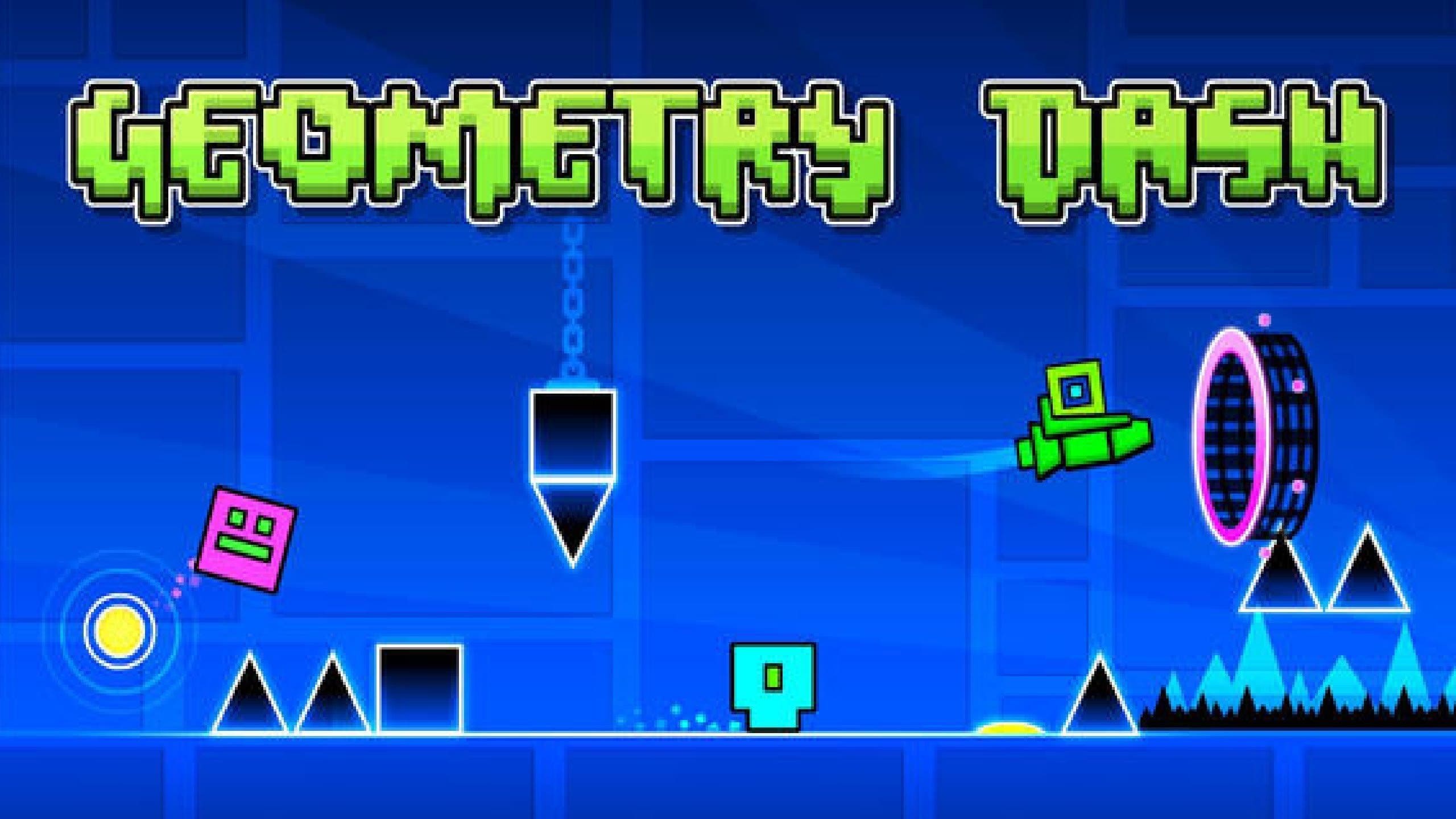 Cube jumping over spikes in Geometry Dash Lite